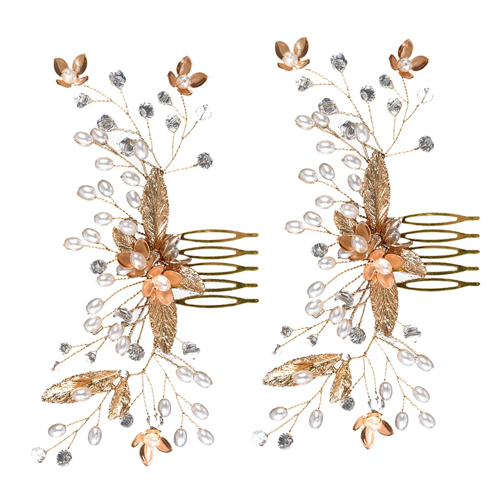 

2Pcs Crystal Pearl Hair Combs Bridal Wedding Hair Accessories Elegant Rhinestone Bride Hairpiece for Bridesmaids Flower