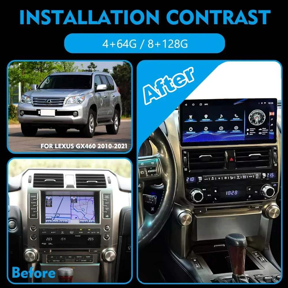 For Lexus GX460 GX400 2010-2021 Car media Player Carplay Android 14 GPS Navigation 4G WiFi Stereo QLED Screen Car Radio