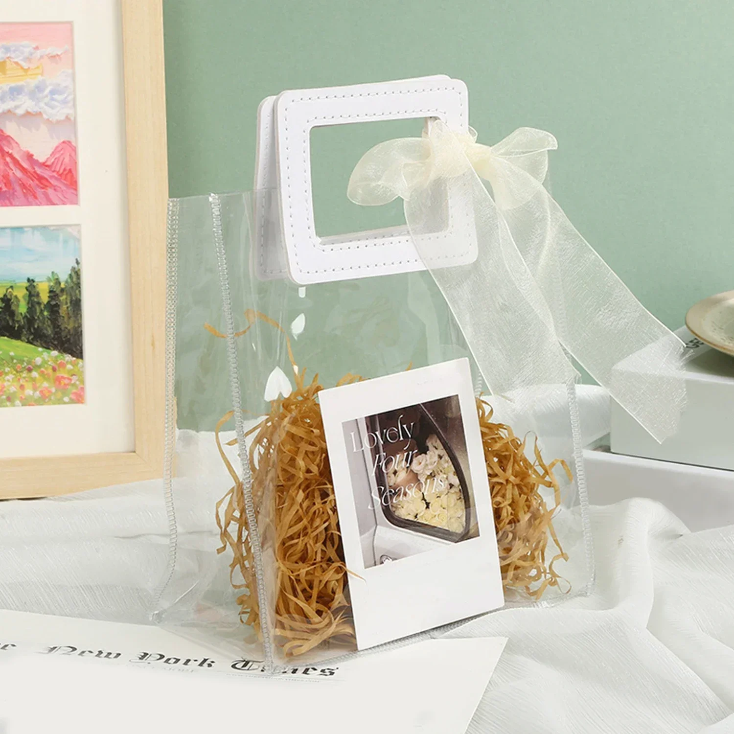 Wedding Gift Bags Clear Handbag Bag Transparent Tote Bag Cosmetics Bag Flowers Bouquets Birthday For Travel