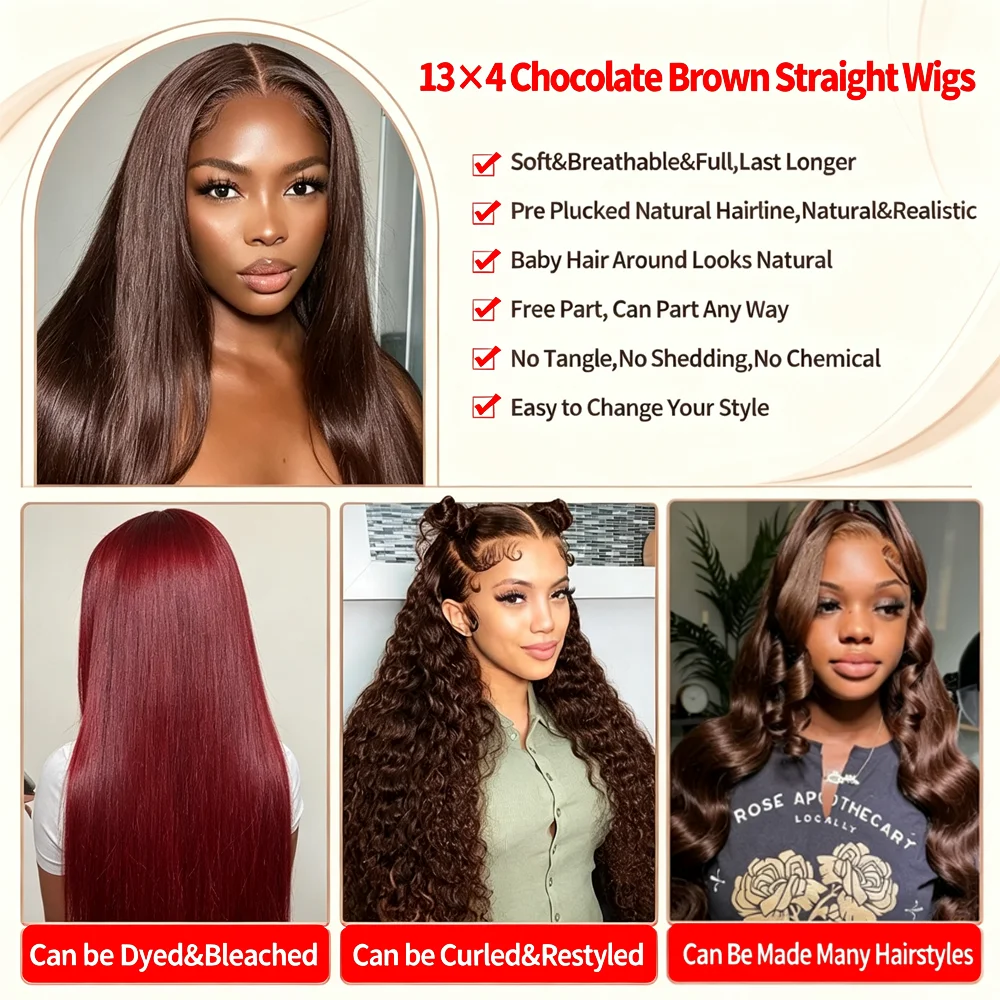 #4 Straight Human Hair Wig Pre Plucked with Baby Hair 200 250 Density 16 34 Inch 13x4 HD Lace Frontal Human Hair Wigs On Sale For Women image 4