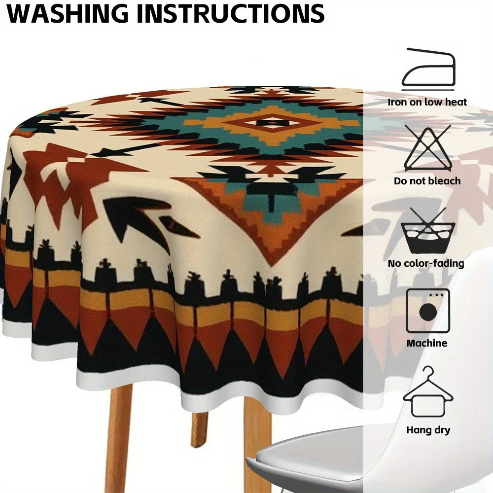 1 Southwest Mediterranean Geometric Tablecloth - Vivid Blue, Orange, Black and White Designs