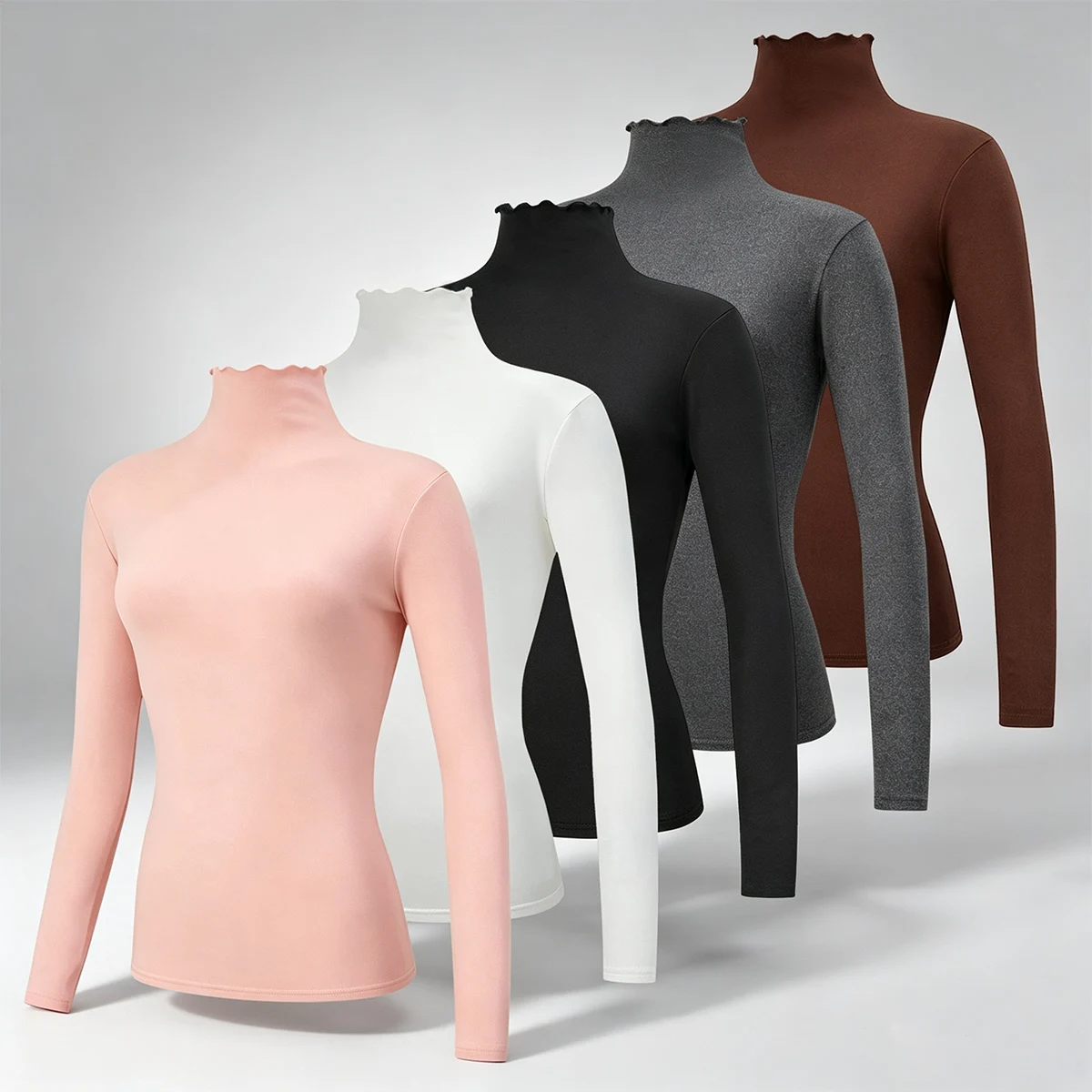 Damen Plus Size Warmes Herbst/Winter Einfarbiges Modisches Rollkragen-Langarmshirt für den Alltag, Sport und Komfort, Schlanke Passform – Detail 2