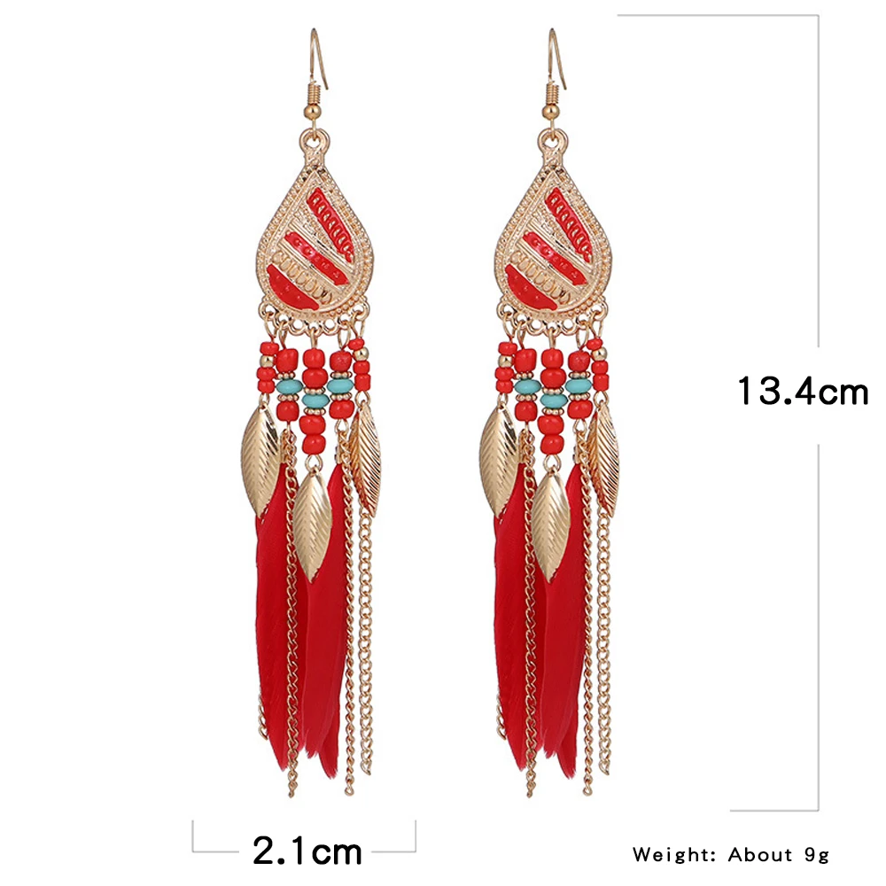 Korean Fashion Long Earrings Black Feather Tassel Dangling Earrings Women Jewelry Elegant Stainless Steel Earrings For Women