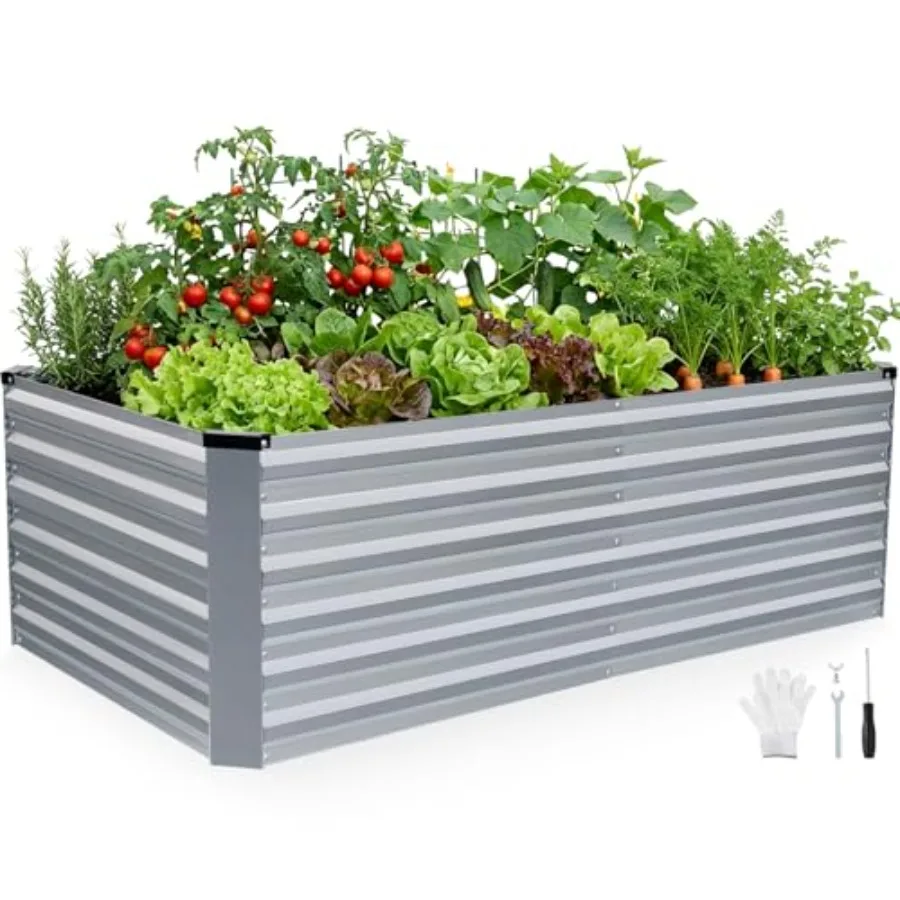 

Металлическая оцинкованная грядка-клумба 6x3x2 фута для овощей, фруктов, трав и цветов, серебристая