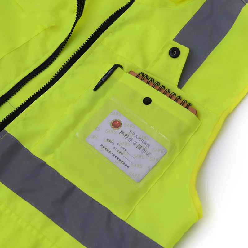 Professional High Visibility Vest with Pockets and Zip Reflective Work Clothes Men