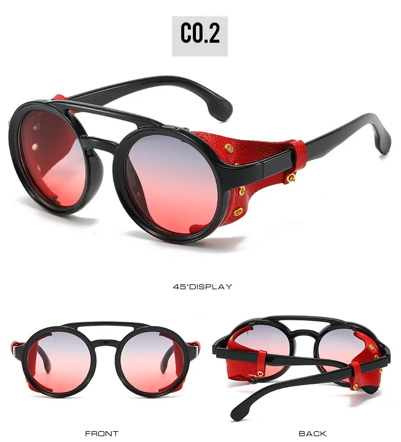 Retro Sonnenbrille Männer Frauen Leder Runde Brille Vintage Brille Anti Wind Im Freien Sport Sonnenbrille UV400 – Detail 7