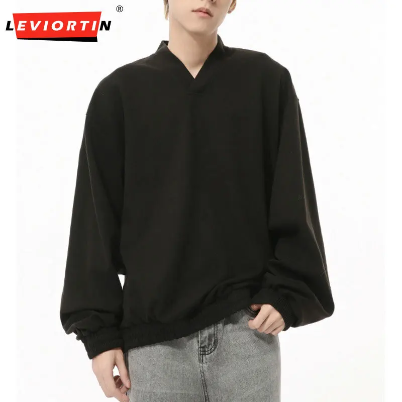 Men's 2024  Autumn New Product Casual Front and Back Wear V-neck Hoodie Versatile Fashion Loose Long Sleeve Top Trendy S-XL