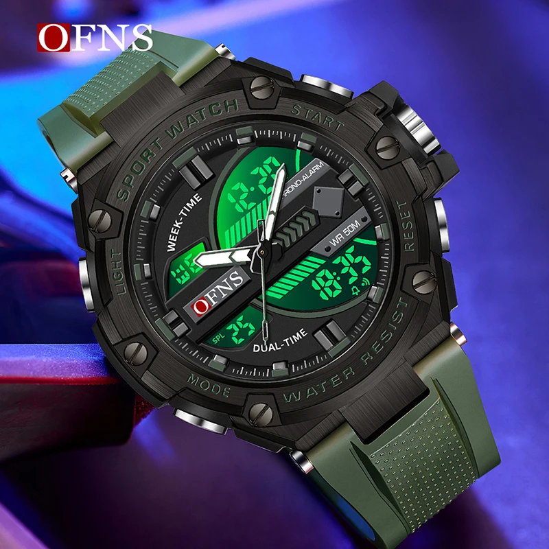 OFNS Hot sale Men\'s Electronic Watch Trend Outdoor Sports Military Glow Waterproof Chronograph  Alarm Clock Quartz Wristwatch