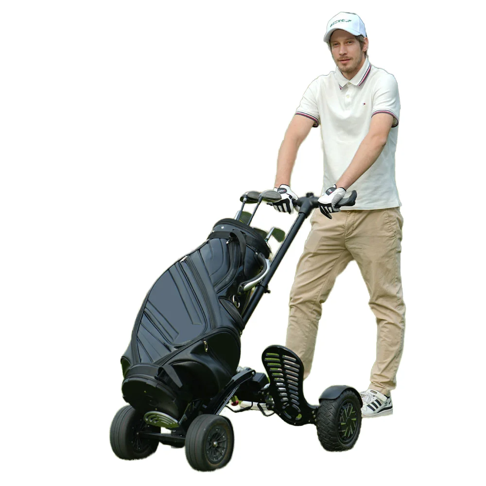 

2025 New design Aluminium 10 Inch 1600w Ride Push Golf Buggy Golf Cart Folding Electric Trolley Golf Scooter
