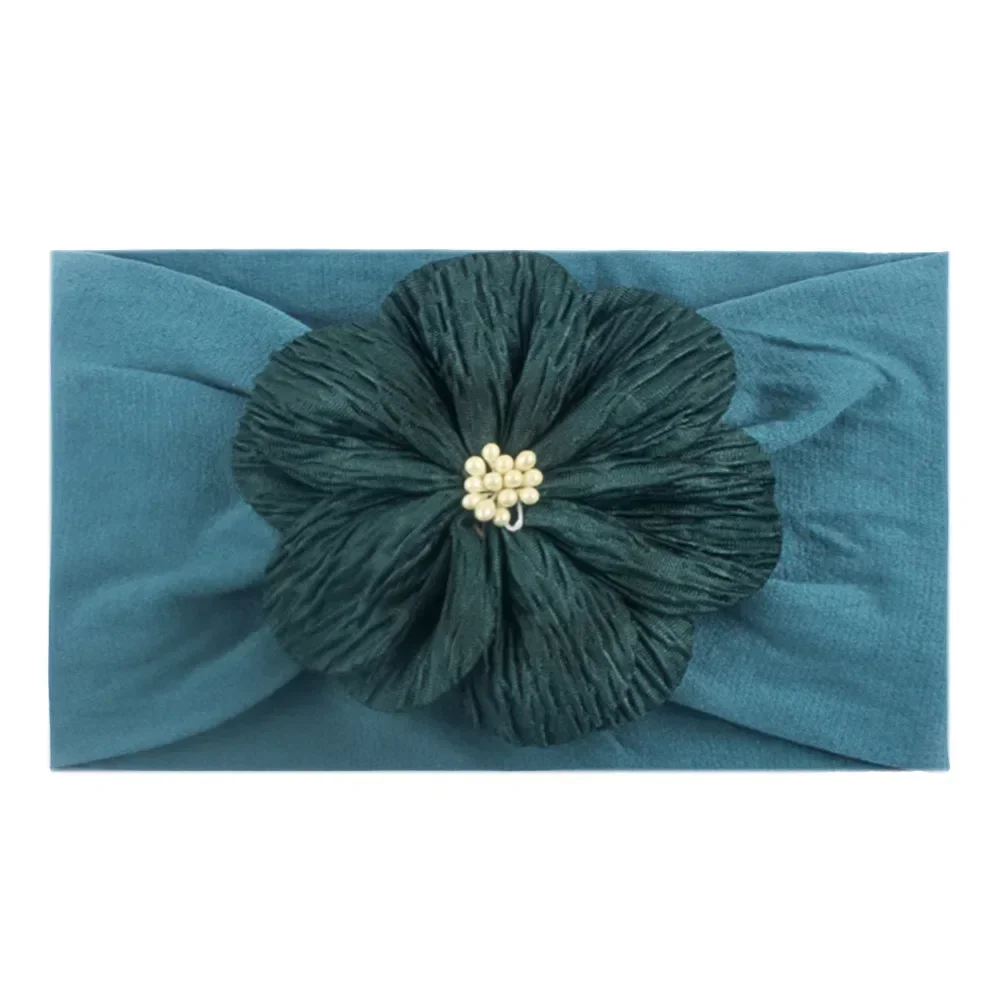 1 Uds. Diadema de nailon con estambre de flores para niñas, turbante elástico hecho a mano para recién nacidos, accesorios para el cabello