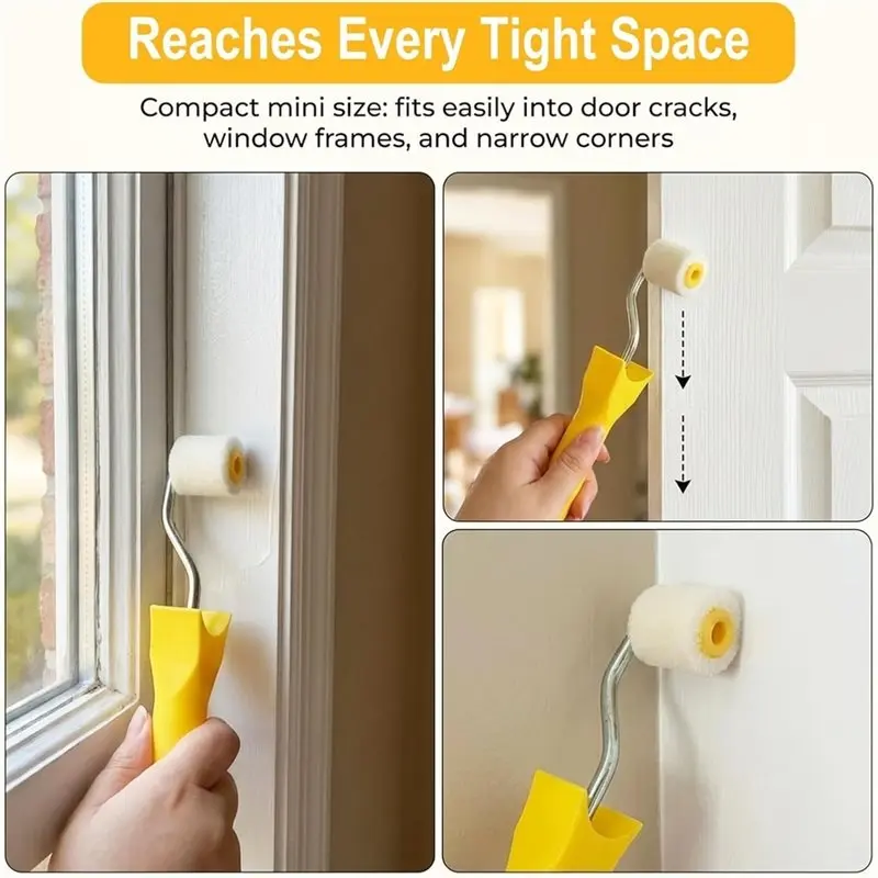 DTA4-Mini Paint Roller, Extra Small Brushes Tool, 1 Inch Tiny Corner Painting Wool Brush,For Walls, Cabinets & Crafts