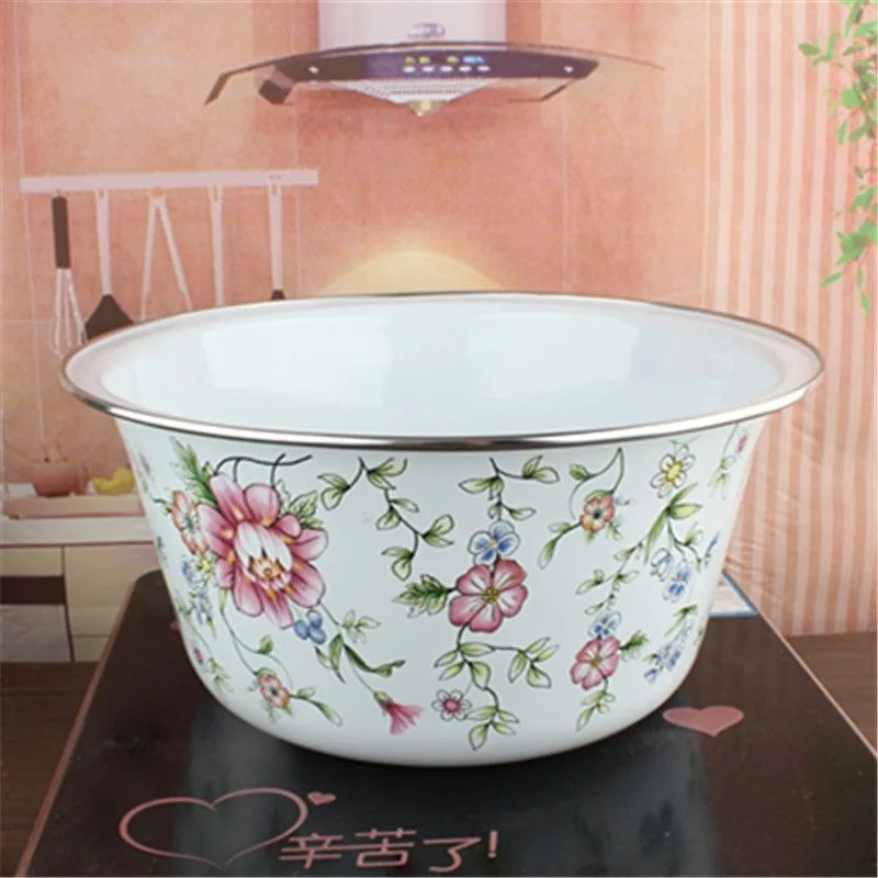 Nordic Extra Thick Enamel Basin Enamel Bowl Mixing Basin Deepening Multi-purpose Basins Washing Vegetable Basins Flavor Bowls