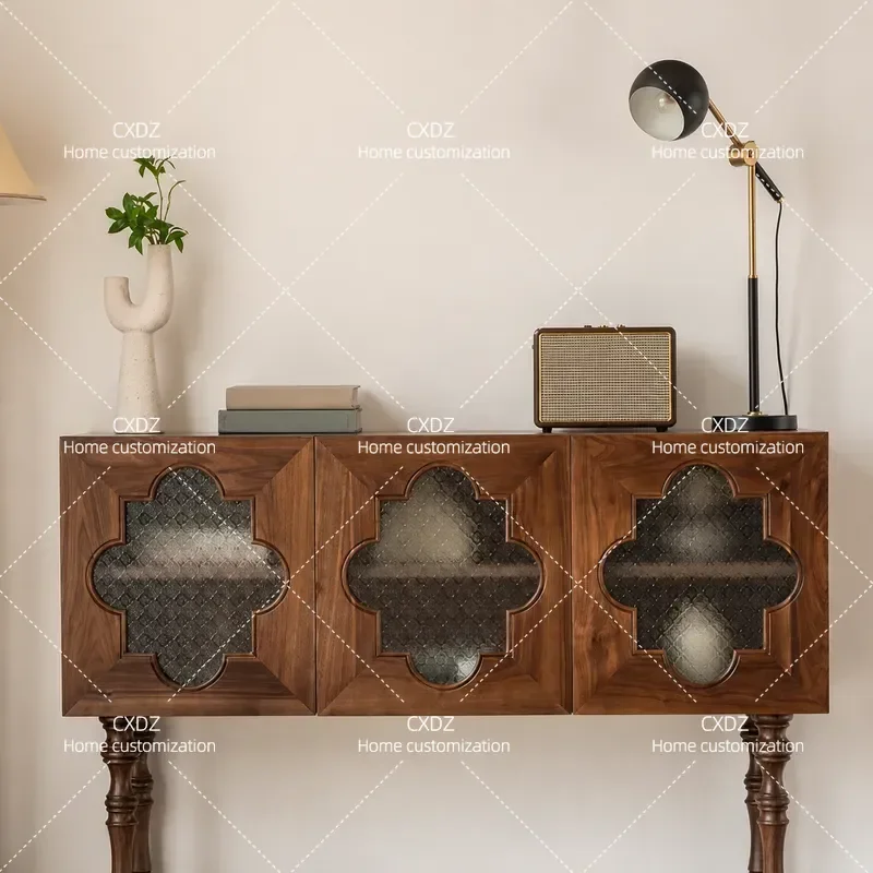 Nordic Solid Wood Side Cabinet for Living Room Dining Entryway Wall Mounted Storage Locker with Artistic Decorative Design