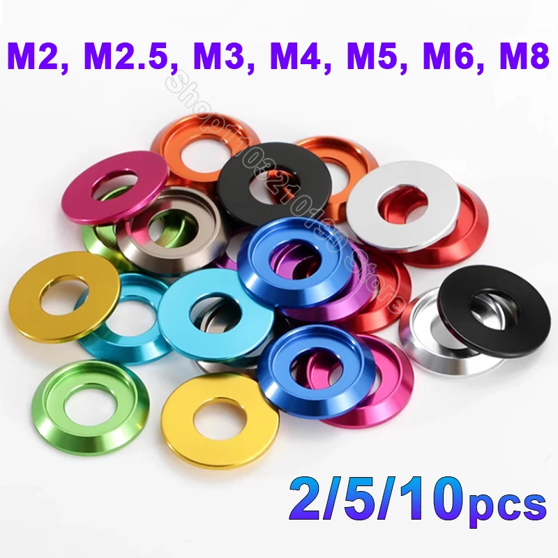 2-10pcs M2 M2.5 M3 M4 M5 M6 M8 Colourful Aluminum Alloy Washers Round Cap Cup Gasket For Button Head Screw RC Car Accessories