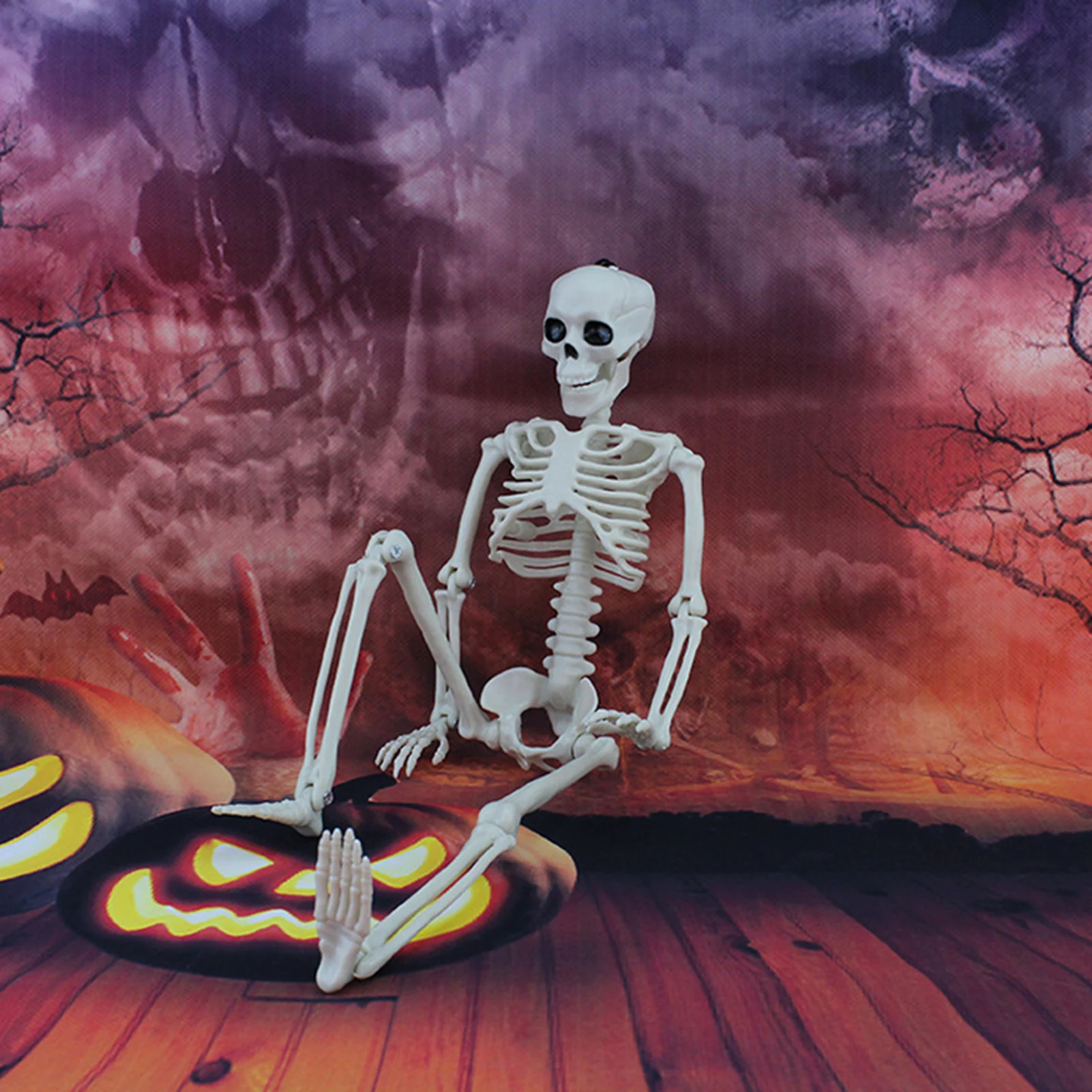 Modèle de squelette humain en plastique de 40 cm avec articulations mobiles pour la décoration d'Halloween et l'affichage pédagogique