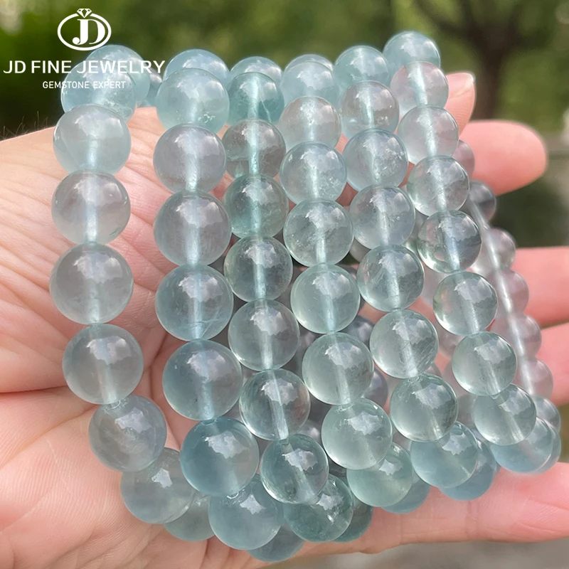

JD Natural Blue Green Fluorite Bracelet Round Bead Bracelets Women Men Simple Charm Strand Bracelet Reiki Healing Yoga Jewelry
