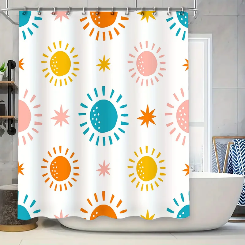 

Яркая занавеска для душа Sunburst, синяя, желтая, розовая водонепроницаемая ткань для декора ванны!