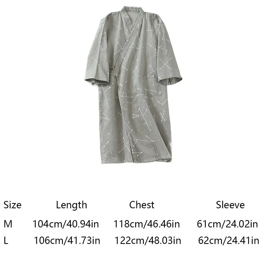 Nightdress V-Neck Men's Kimono Bathrobe Loose Long Sleeve Kimono Pajamas Thin Print Men's Hooded Robe for Spa