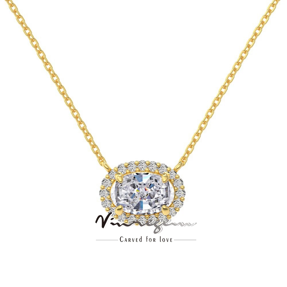 

Vinregem 6*9 MM Sparkling Oval Lab Created Sapphire Gemstone Pendant Necklaces 18K Gold Plated 925 Sterling Silver Fine Jewelry