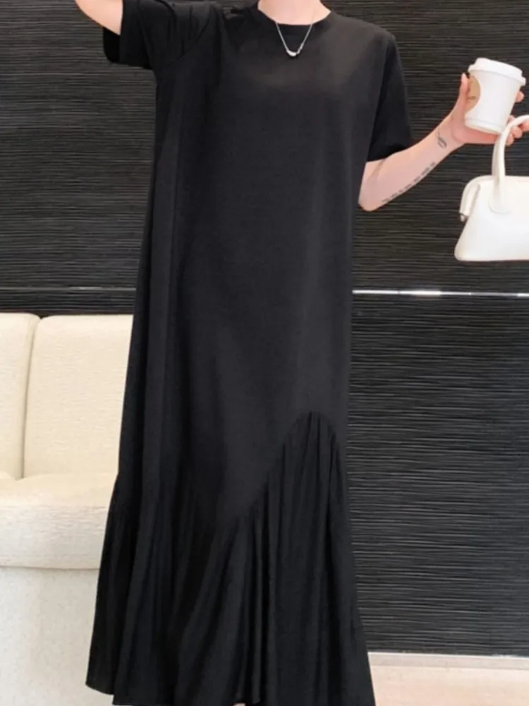 Oversize zomer zwart T-shirt jurk vrouwen hete verkoop van het seizoen nieuwe Franse losse lange dames jurken buik afslanken vestidos