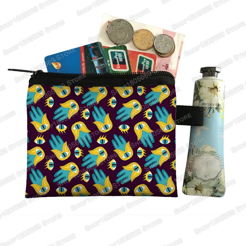 Hand of Fatima Coin Purse Turkish Blue Evil Eye Coin Bags Mandala Flower Money Bag Earphone ID Credit Card Key Small Wallet Gift