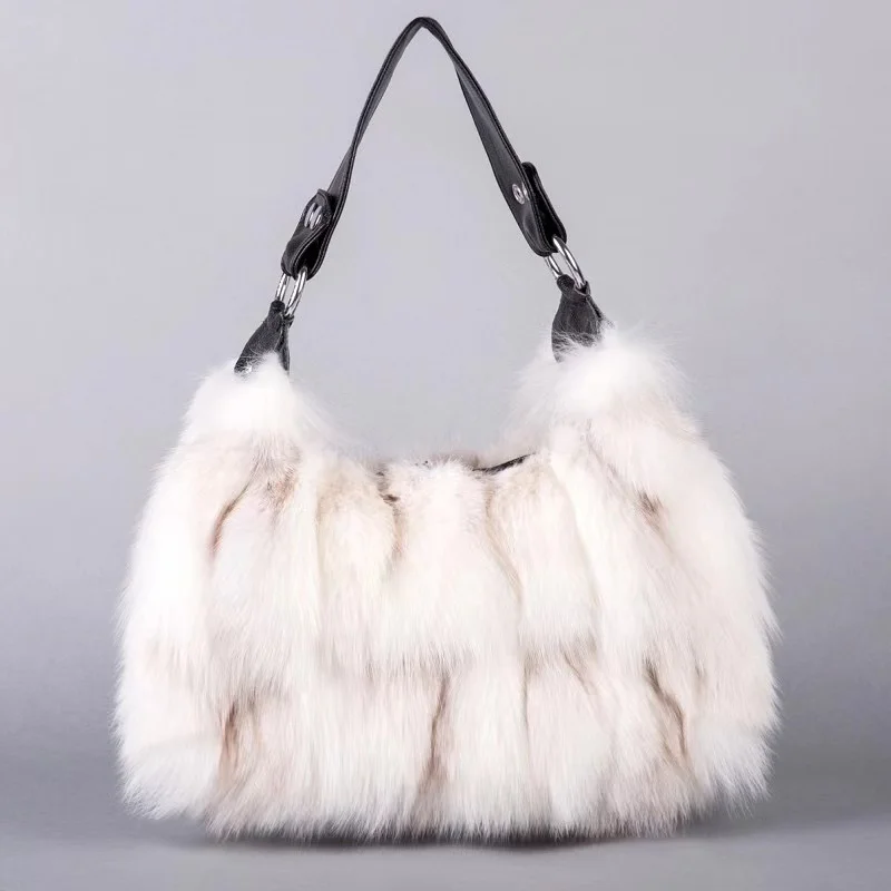 Winter Fox Fur Bag Women\'s Fur Bag Fashion Fur Handbag Ladies Bags Purses Women Shoulder Bag Real Silver Fox Fur Messenger Bags