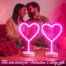 2-8Pack LED Neon Lights Wedding Sleepover Party Favor Pink Heart Neon Signs Table Centerpiece Battery Operated Bar Lamps