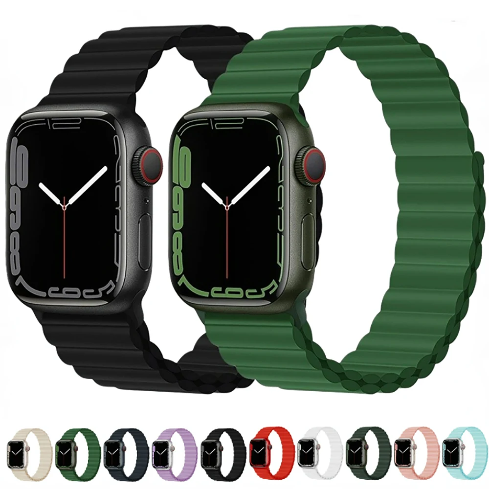 

Silicone Strap for Apple Watch Ultra 8 7 49mm 45mm 41mm Magnetic Wristband for Iwatch Series 6543SE 44mm 40mm 42mm 38mm Bracelet