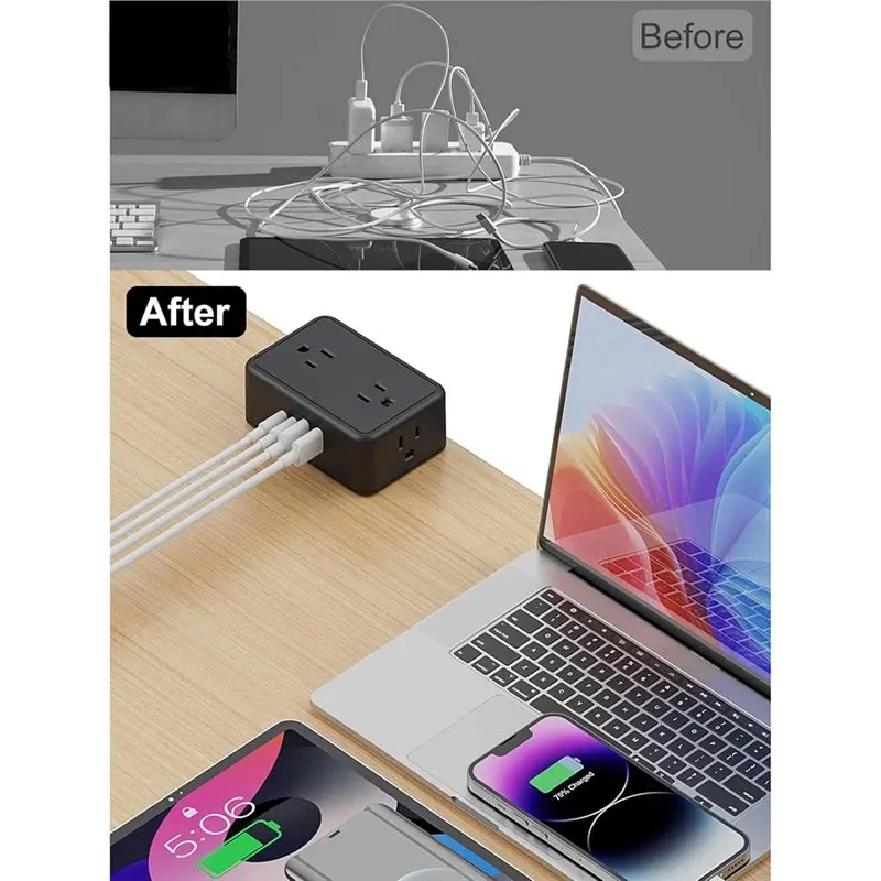 N91R-Power Strip Desk Clamp 13 Outlets, 2 USB-C& 2 USB-A Ports, Desktop Edge-Mounted Surge Protection US Plugs US PLUG Protector