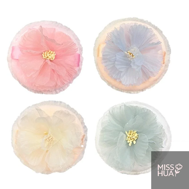 HH 3D ruban fleur double face velours floqué Ultra doux grande bouffée de poudre moelleuse pour le maquillage du corps bouffée ample outil de maquillage sec et humide