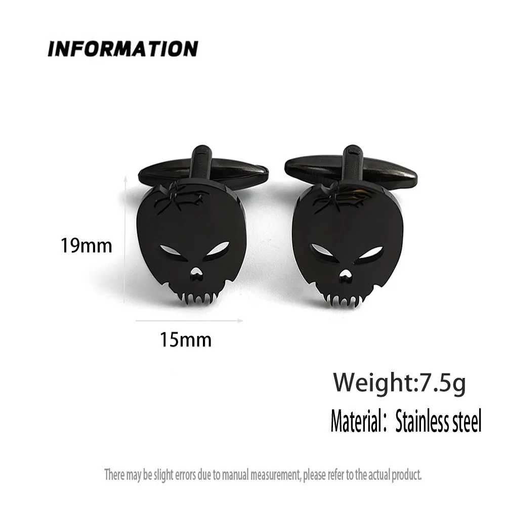 New skull cufflinks, fashionable stainless steel men's shirt cufflinks, punk style suit accessories, suitable for parties