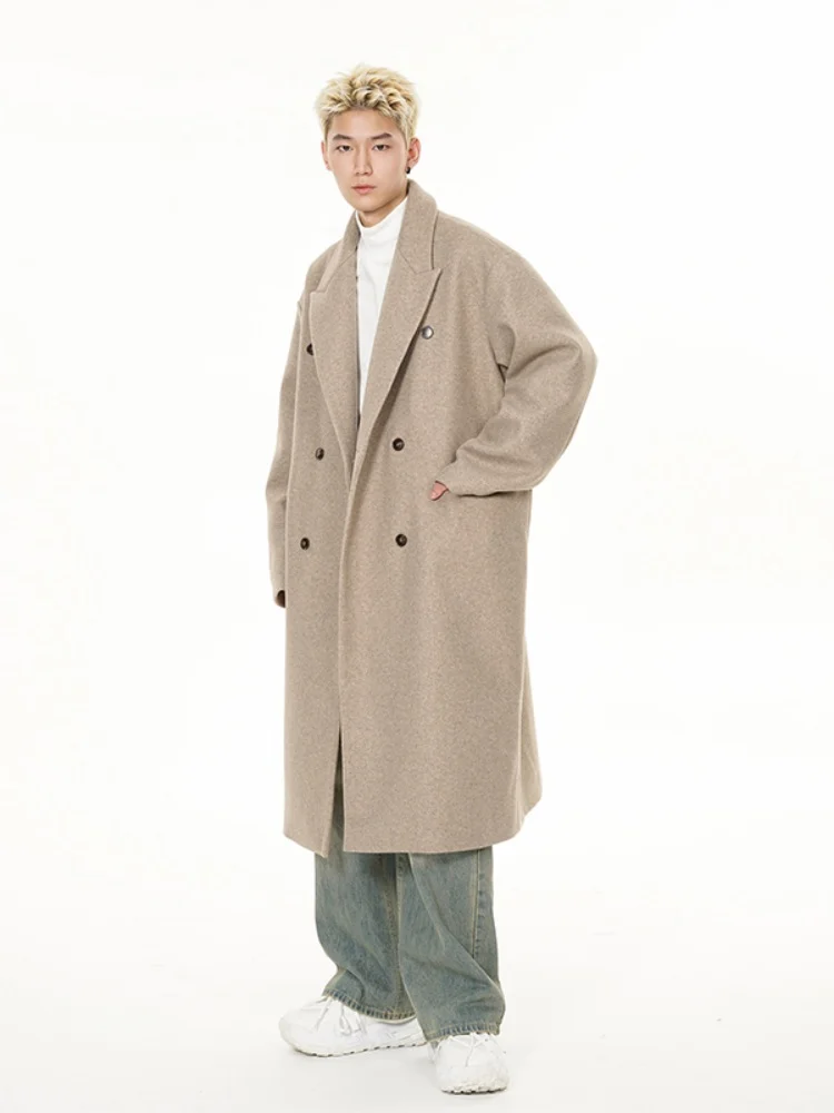 

Men's Mid-Length Thiened Woolen Coat Double-Breasted Knee-Length Windbreaker High-End Feel Autumn Winter Faion Outerwear