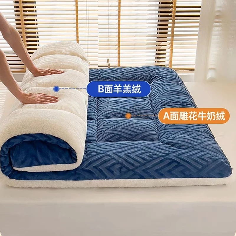 Winter thicken warm mattress household high quality double pad tatami floor mat students dormitory lamb cashmere mattresses