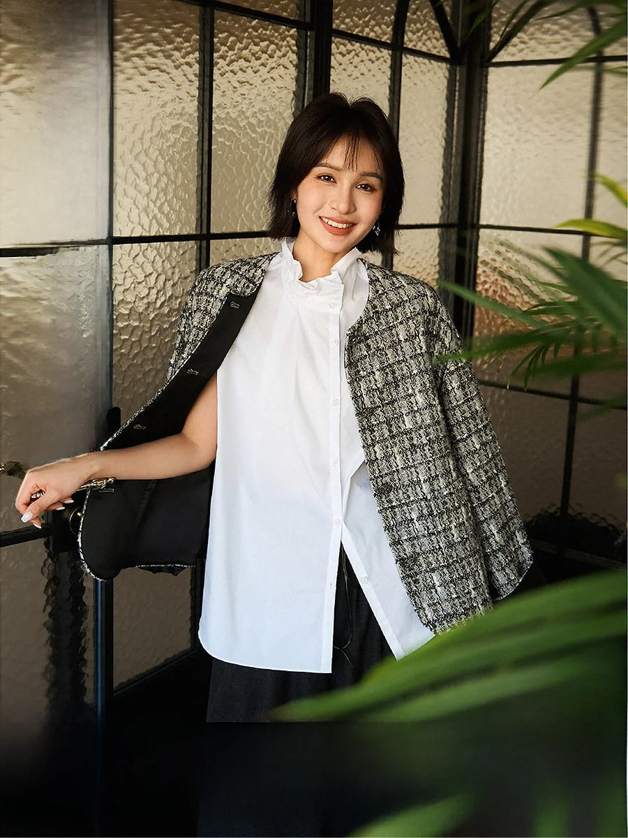 

Рубашка Xhange Capsule Series без рукавов с воротником-стойкой, без эффекта сдавливания, для повседневной носки, модная, из смесового хлопка, для женщин