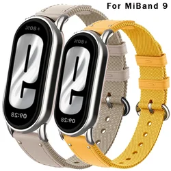 Original Nylon Strap For Xiaomi Mi Band 9 Bracelet Leather Braid Replacement Watchband Bracelet Mi Band 8 Correa Miband 8 Strap
