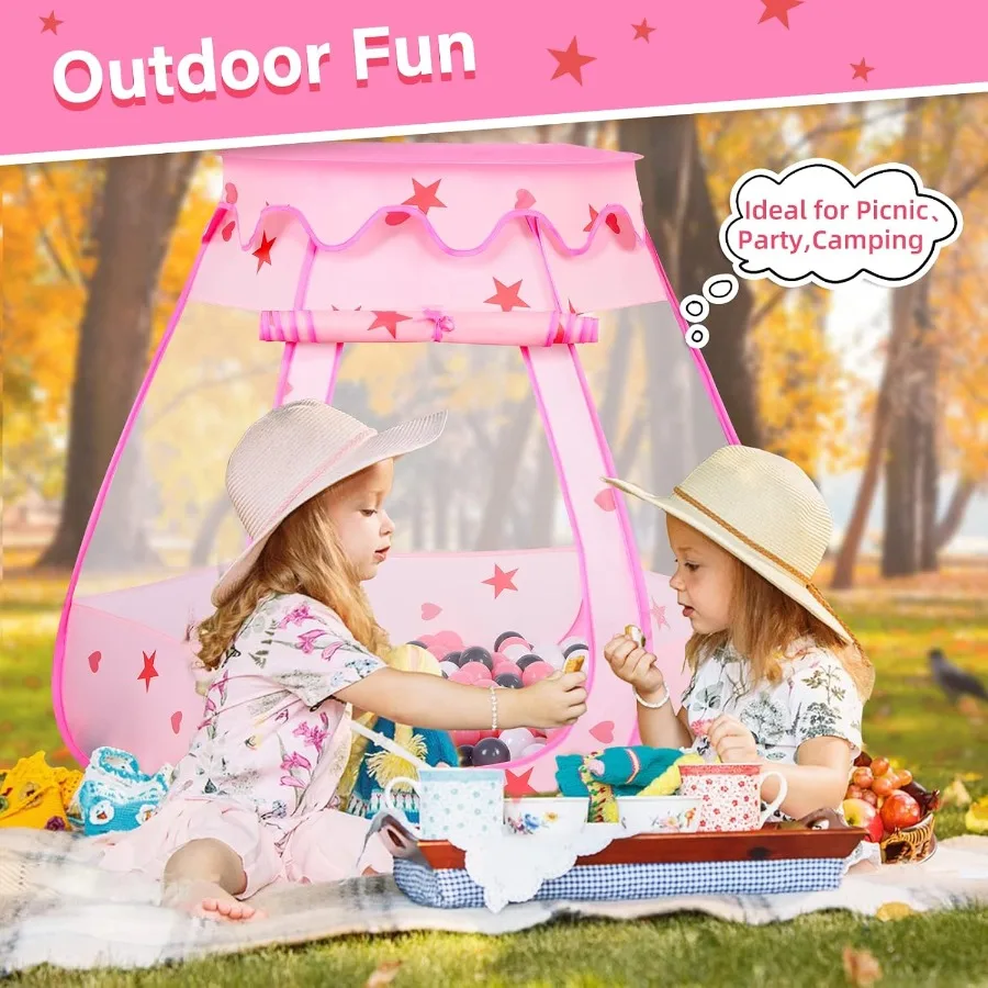 Poteau à balles pour bébé avec 50 balles, tente de jeu Pop-Up pour filles, jouets de princesse pour maison de jeu intérieure et extérieure avec transport Ba