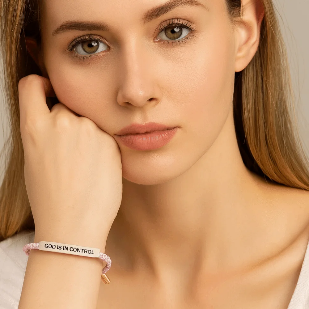 Stainless Steel GOD IS IN CONTROL Tube Bracelet Stretchable Rope Inspirational Bracelets Adjustable with Card Couple Bracelet