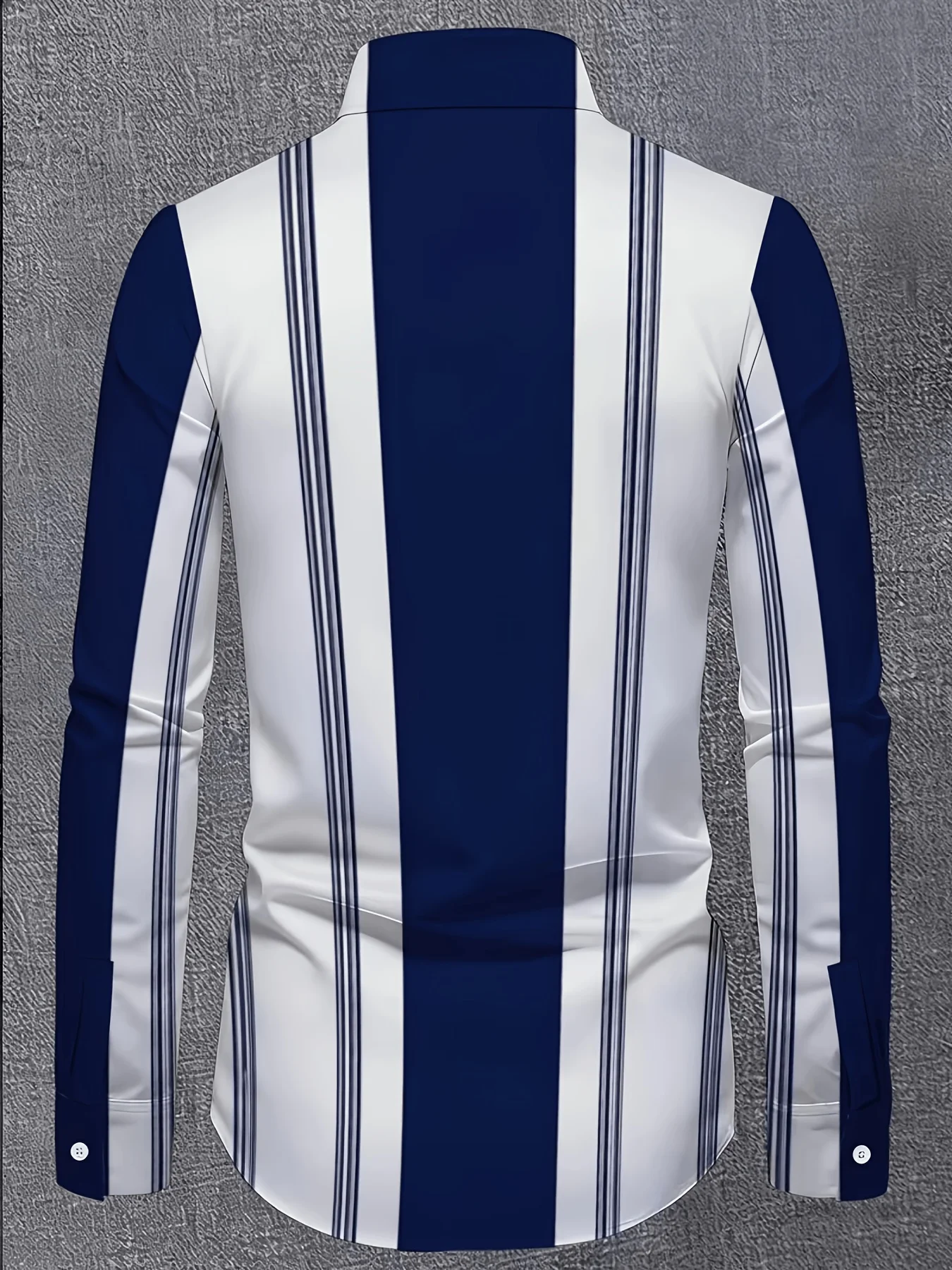 Men Retro Vertical Stripe Color Block Long Sleeve Shirt Turn‑Down Collar Button‑Up Polyester Casual Blouse