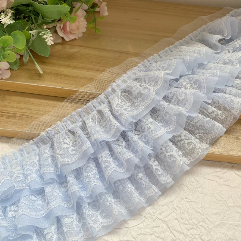 Großhandel 10 Yards. Dreilagiger Chiffon-Rüschen-Spitzenbesatz. DIY Kleidungssaum Vorhang-Dekorationszubehör RS24563 – Detail 5