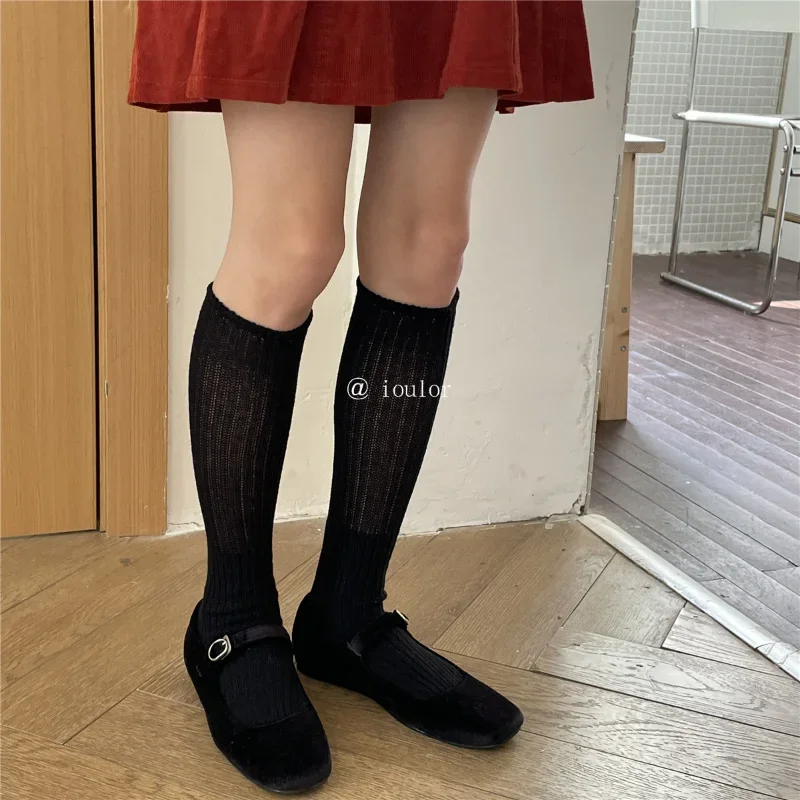 Matte Pink Cotton Knitting Long Socks Stockings Autumn Winter Warm Knees Socks Japanese Fashion School Girl Crew Socks Stockings image 5