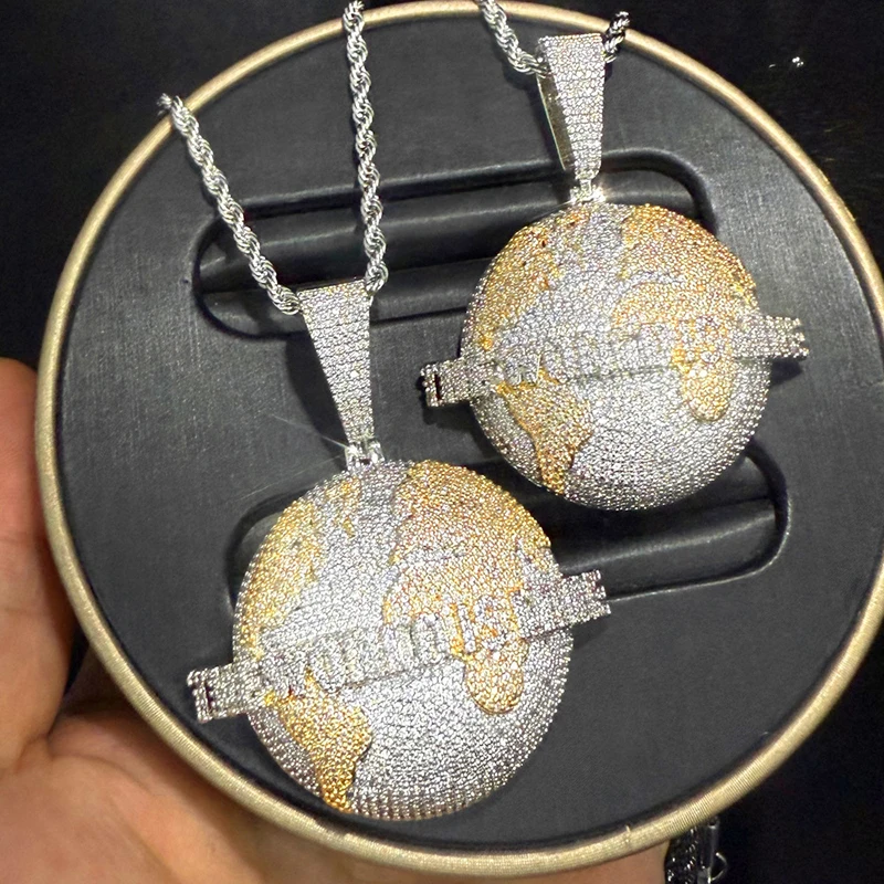 Hip Hop 5A+ Cubic Zirconia Pave Bling Iced Out Round Pendants Necklace for Men Rapper Jewelry Silver Color