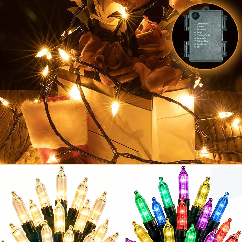 Decorative Christmas String Lights Battery Box Mini Bulb Warm White Multicolor 8 Effects Waterproof IP54 Rating Patio Decor XL
