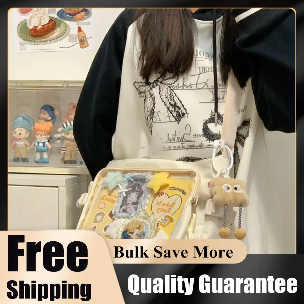 

Women Ita Bag Japanese Style Shoulder Purse with Clear Window Simple Tote Bag Multi-pockets Adjustable Strap Trendy Outdoor Bag
