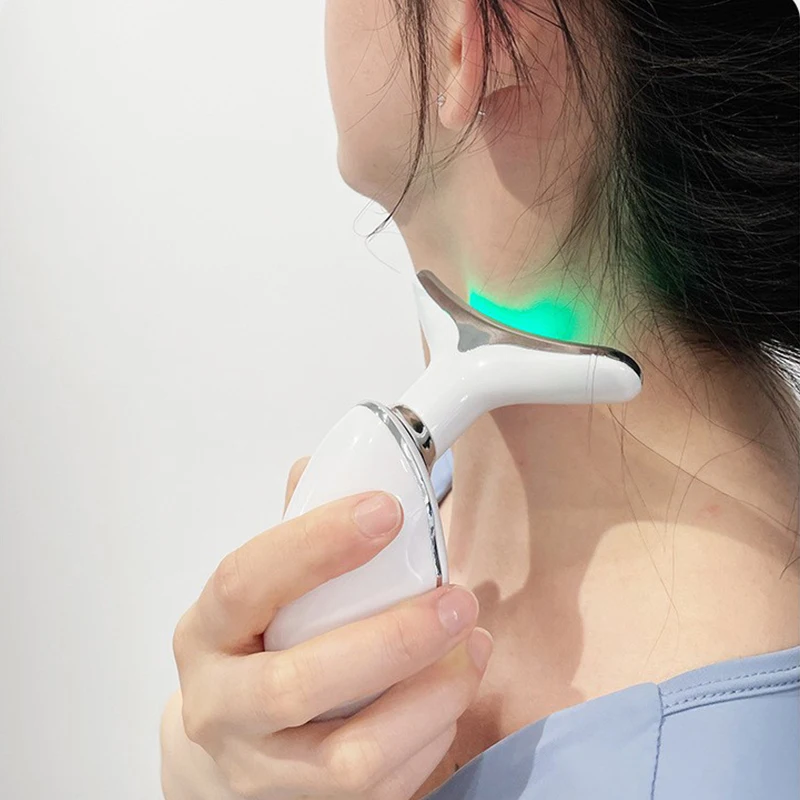 เครื่องนวดหน้า EMS พร้อมโฟตอนบำบัด ยกกระชับใบหน้าและลำคอ อุปกรณ์เสริมความงาม ลดเหนียง ลดริ้วรอยบริเวณลำคอ เครื่องนวดหน้า