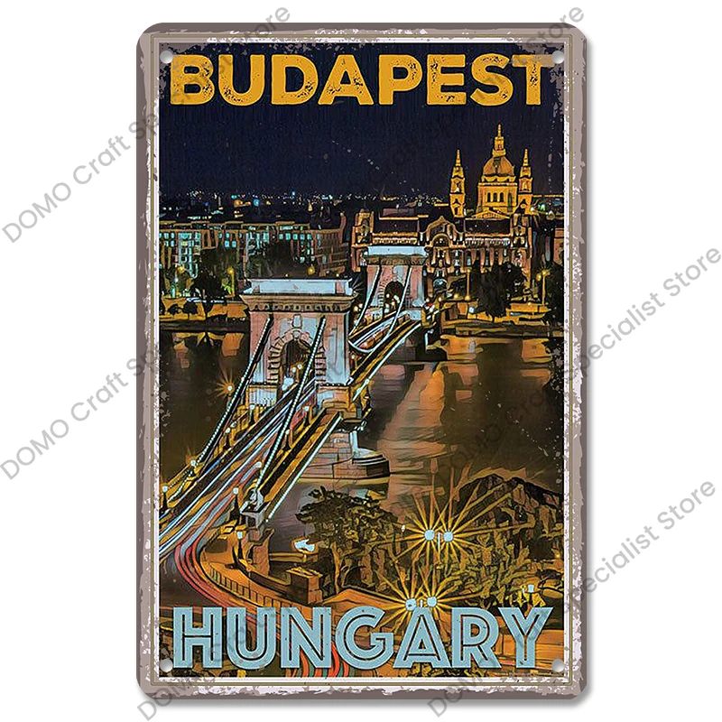 Famous City Landscape Poster Vintage Metal Signs Budapest Malta Sydney Tin Plate Retro Wall Art Decor for Living Room Home