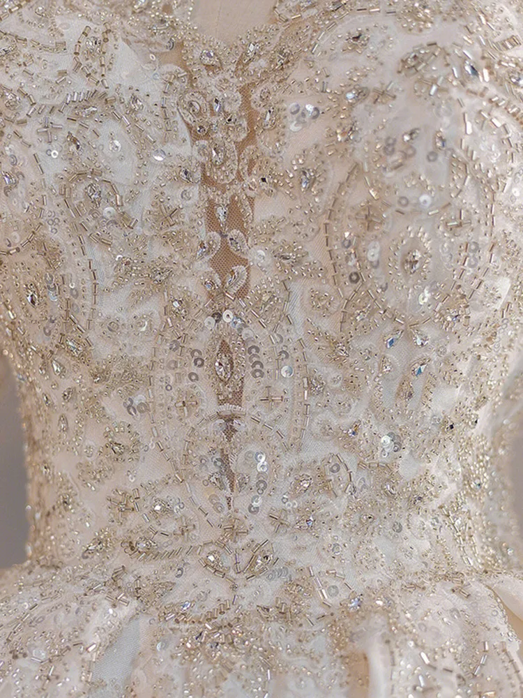 Long Sleeve Satin Wedding Dress 2026 New Summer Bride Main Yarn Female Small French Advanced Texture Heavy Industry Tail