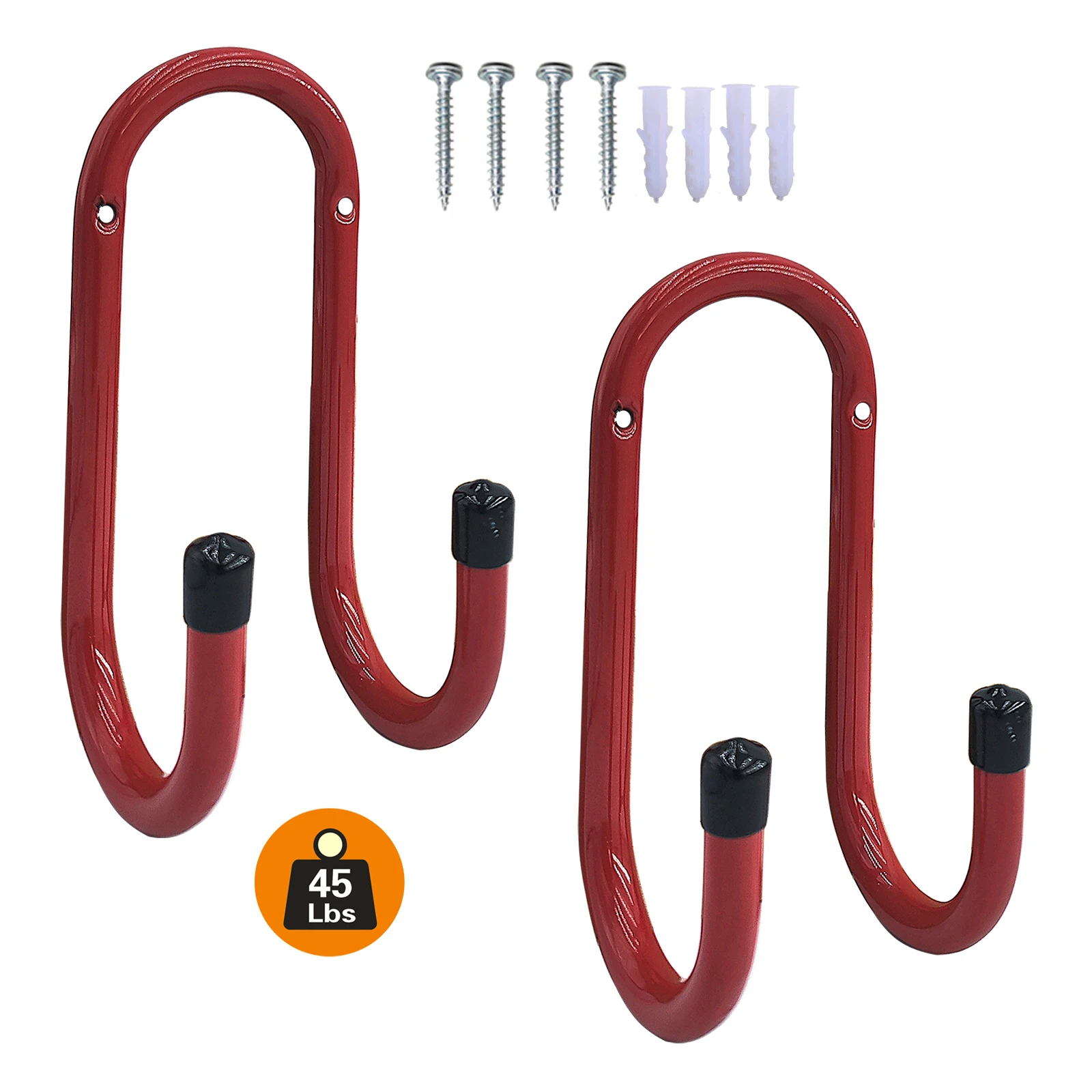 1/2 Pack Heavy Duty 45LBS Garage Hooks Wall Mount Bike Hanger for Ladder Garden Tools Red Coated