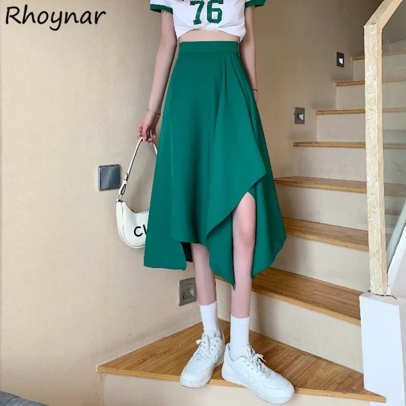 High Waist Skirts Women Irregular A-line Korean Trendy Harajuku Clothes Minimalist Designer Faldas Largas All-match Vintage Chic