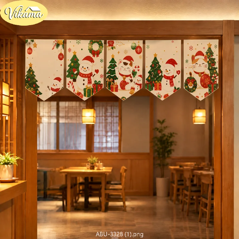 VIKAMA Christmas Snowman Maneki Neko Triangular Banners Cartoon Christmas Tree Fabric Triangular Banner Set Cozy Home Decor