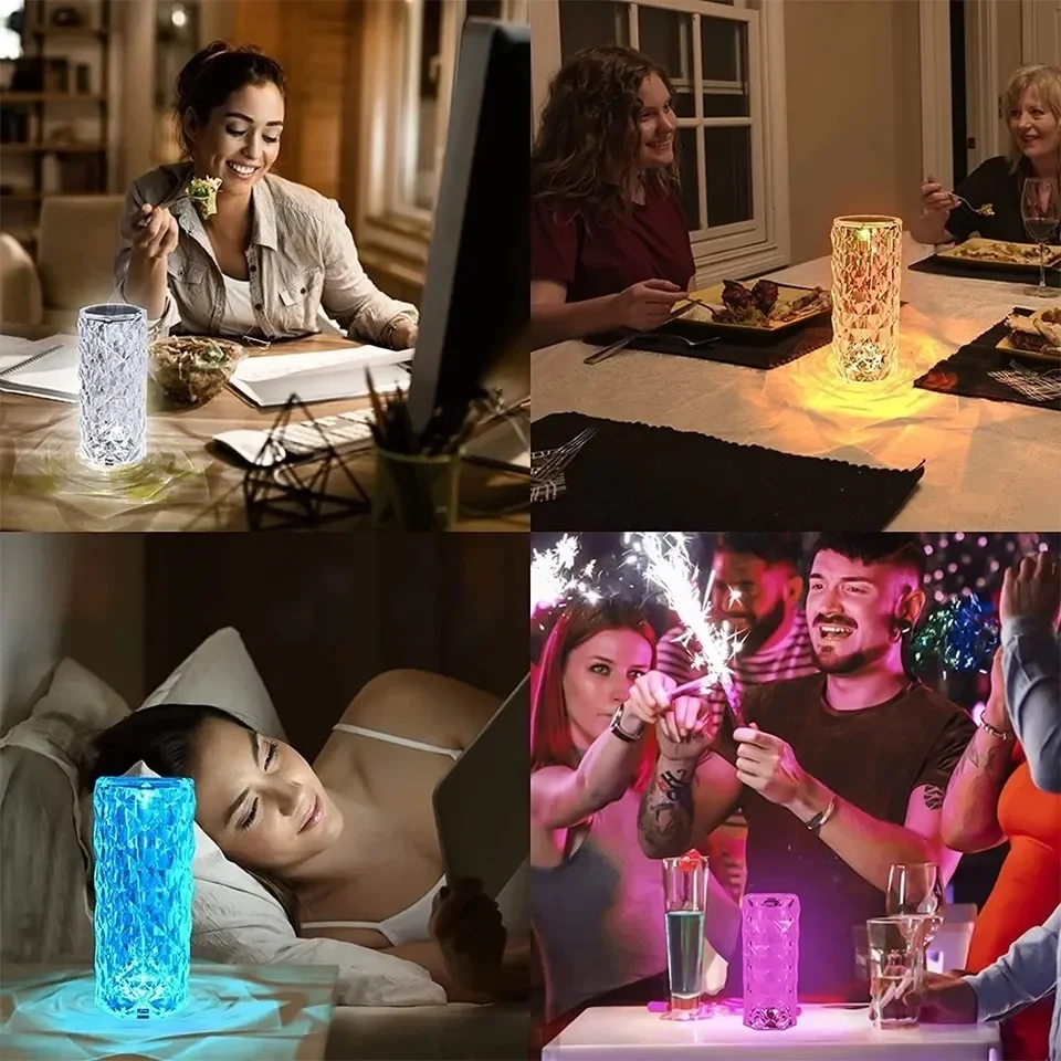 16 Colors LED Crystal Table Lamp Diamond Night Light Projector Rose Romantic Party Room Nightlight with RGB Controller SONG MAN